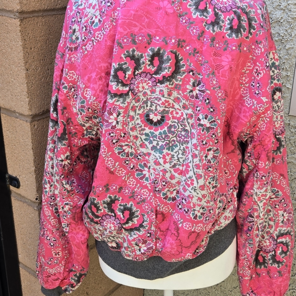 Free People Pink Quilted Floral Bomber Jacket Zip Up - Picture 9 of 12